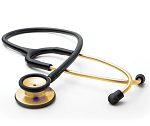 ADC Adscope® 603 Clinician Stethoscope, Gold Finish Chestpiece and Binaurals, Black Tubing, #603GP